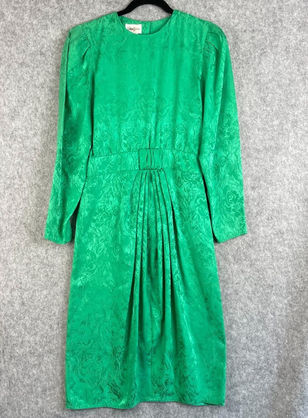 Neiman Marcus Vintage 100% Silk Midi Dress Womens‎ 6 Green Floral Jacquard 90s